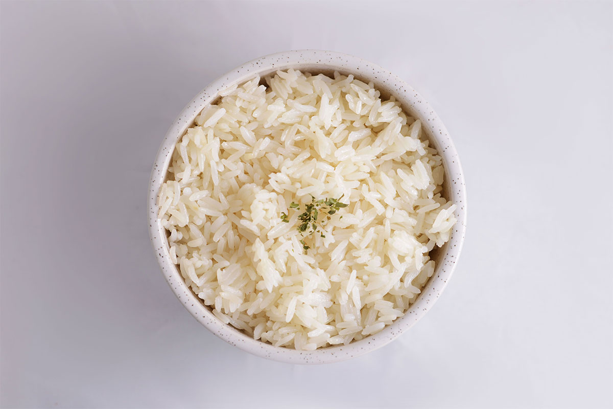 Bowl of cooked white rice